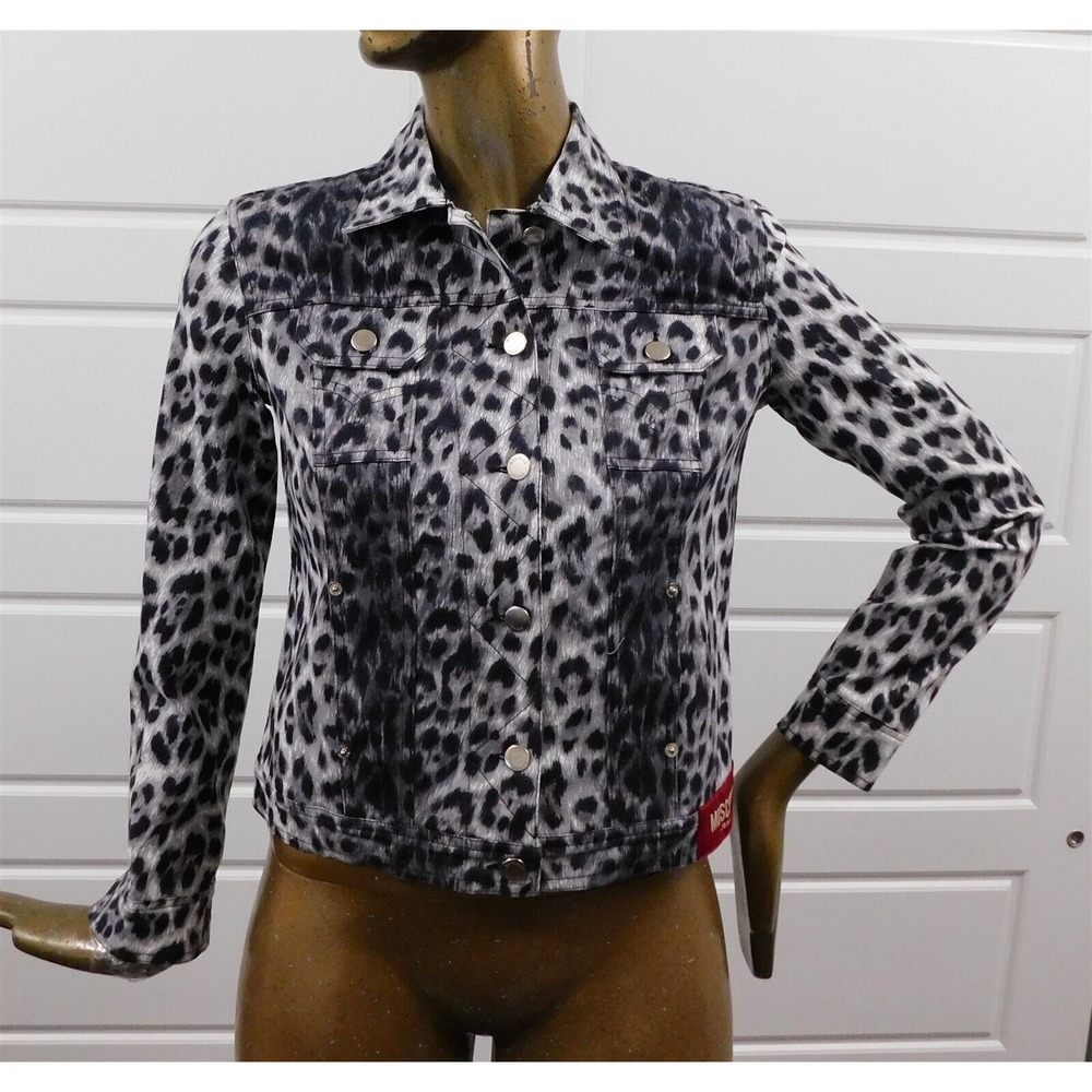 Moschino Jeans Black White Leopard Print Cotton Blend Jacket Italy sz 8